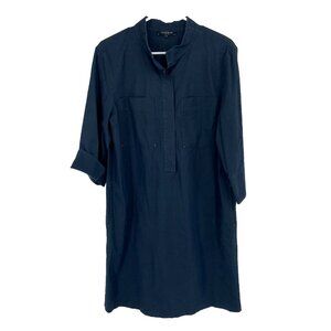 Lafayette 148 Women M Shirt Dress 3/4 Sleeve Navy Blue Minimalist Classic Simple